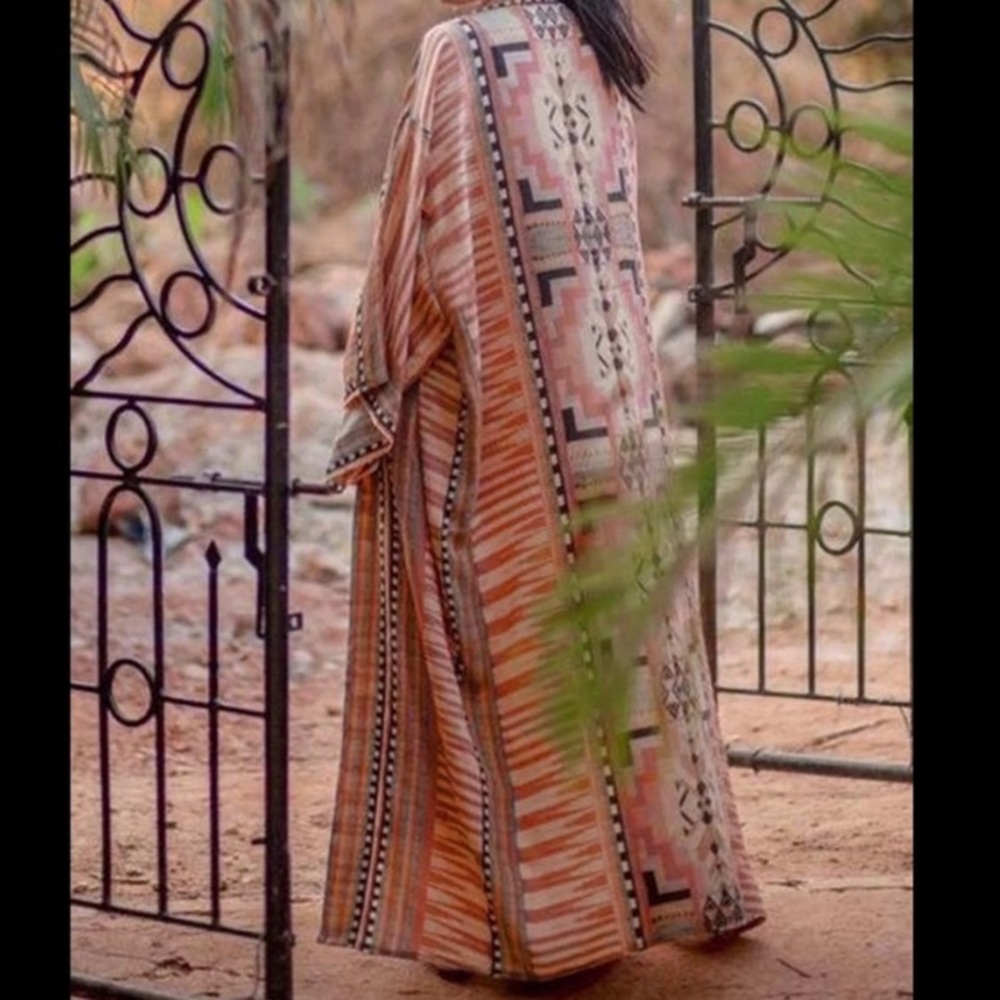 SOLD OUT Tribal Ethnic Boho Self Tie Kimono Duster Robe - Picture 6 of 9